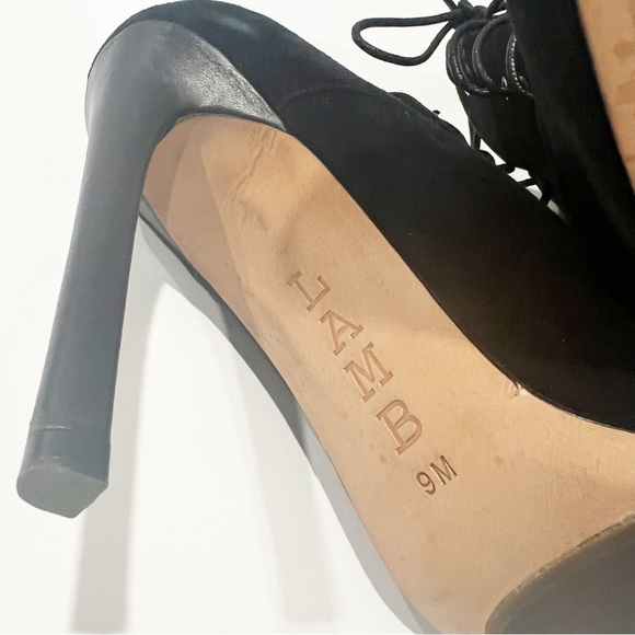 L.A.M.B. Isabella Black Suede Leather Stiletto Booties Size 9 - Picture 7 of 7